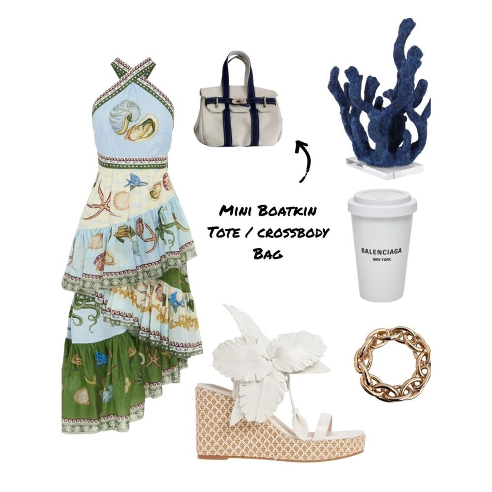 LAST ONE- Mini Blue & Cream Boatkin / Boat Tote With Removable Crossbody Strap